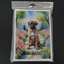 Load image into Gallery viewer, Bullmastiff Spring Path Greeting Cards - Blank Note Cards – 8-Pack of Artist-Designed Cards with Envelopes