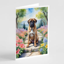 Load image into Gallery viewer, Bullmastiff Spring Path Greeting Cards - Blank Note Cards – 8-Pack of Artist-Designed Cards with Envelopes