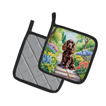 Load image into Gallery viewer, Cocker Spaniel Spring Path Pot Holders - Set of 2 Decorative Kitchen Helpers | Made in the USA
