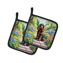 Load image into Gallery viewer, Cocker Spaniel Spring Path Pot Holders - Set of 2 Decorative Kitchen Helpers | Made in the USA