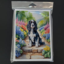 Load image into Gallery viewer, Cocker Spaniel Spring Path Greeting Cards - Blank Note Cards – 8-Pack of Artist-Designed Cards with Envelopes