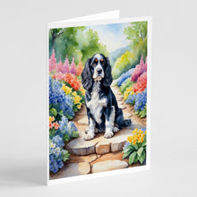 Load image into Gallery viewer, Cocker Spaniel Spring Path Greeting Cards - Blank Note Cards – 8-Pack of Artist-Designed Cards with Envelopes