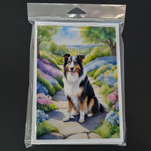 Load image into Gallery viewer, Collie Spring Path Greeting Cards - Blank Note Cards – 8-Pack of Artist-Designed Cards with Envelopes
