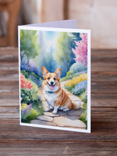 Load image into Gallery viewer, Corgi Spring Path Greeting Cards - Blank Note Cards – 8-Pack of Artist-Designed Cards with Envelopes