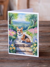 Load image into Gallery viewer, Corgi Spring Path Greeting Cards - Blank Note Cards – 8-Pack of Artist-Designed Cards with Envelopes