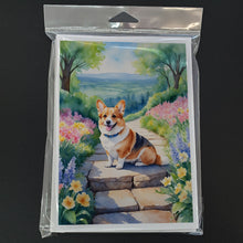 Load image into Gallery viewer, Corgi Spring Path Greeting Cards - Blank Note Cards – 8-Pack of Artist-Designed Cards with Envelopes