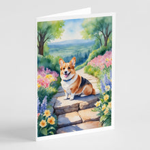 Load image into Gallery viewer, Corgi Spring Path Greeting Cards - Blank Note Cards – 8-Pack of Artist-Designed Cards with Envelopes