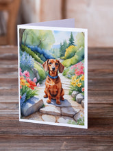 Load image into Gallery viewer, Dachshund Spring Path Greeting Cards - Blank Note Cards – 8-Pack of Artist-Designed Cards with Envelopes