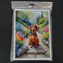 Load image into Gallery viewer, Dachshund Spring Path Greeting Cards - Blank Note Cards – 8-Pack of Artist-Designed Cards with Envelopes