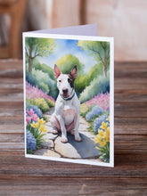 Load image into Gallery viewer, English Bull Terrier Spring Path Greeting Cards - Blank Note Cards – 8-Pack of Artist-Designed Cards with Envelopes