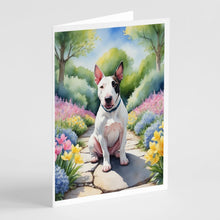 Load image into Gallery viewer, English Bull Terrier Spring Path Greeting Cards - Blank Note Cards – 8-Pack of Artist-Designed Cards with Envelopes