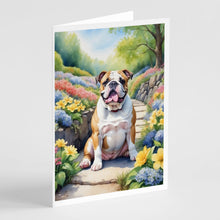 Load image into Gallery viewer, English Bulldog Spring Path Greeting Cards - Blank Note Cards – 8-Pack of Artist-Designed Cards with Envelopes