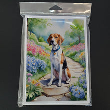 Load image into Gallery viewer, English Foxhound Spring Path Greeting Cards - Blank Note Cards – 8-Pack of Artist-Designed Cards with Envelopes