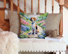 Load image into Gallery viewer, English Foxhound Spring Path Throw Pillow - 14x14 Decorative Pillow – Art for Your Home &amp; Patio