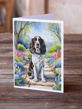 Load image into Gallery viewer, English Springer Spaniel Spring Path Greeting Cards - Blank Note Cards – 8-Pack of Artist-Designed Cards with Envelopes
