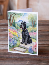 Load image into Gallery viewer, Giant Schnauzer Spring Path Greeting Cards - Blank Note Cards – 8-Pack of Artist-Designed Cards with Envelopes