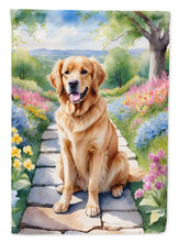 Load image into Gallery viewer, Golden Retriever Spring Path House Flag