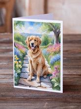 Load image into Gallery viewer, Golden Retriever Spring Path Greeting Cards - Blank Note Cards – 8-Pack of Artist-Designed Cards with Envelopes