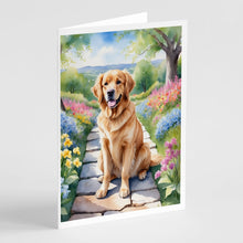 Load image into Gallery viewer, Golden Retriever Spring Path Greeting Cards - Blank Note Cards – 8-Pack of Artist-Designed Cards with Envelopes