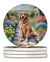 Load image into Gallery viewer, Golden Retriever Spring Path Large Sandstone Coasters Pack of 4