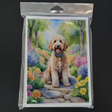 Load image into Gallery viewer, Goldendoodle Spring Path Greeting Cards - Blank Note Cards – 8-Pack of Artist-Designed Cards with Envelopes