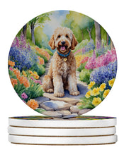 Load image into Gallery viewer, Goldendoodle Spring Path Large Sandstone Coasters Pack of 4
