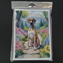 Load image into Gallery viewer, Great Dane Spring Path Greeting Cards - Blank Note Cards – 8-Pack of Artist-Designed Cards with Envelopes