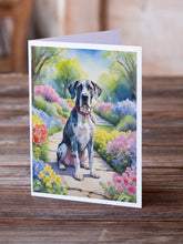 Load image into Gallery viewer, Great Dane Spring Path Greeting Cards - Blank Note Cards – 8-Pack of Artist-Designed Cards with Envelopes