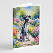 Load image into Gallery viewer, Great Dane Spring Path Greeting Cards - Blank Note Cards – 8-Pack of Artist-Designed Cards with Envelopes