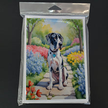 Load image into Gallery viewer, Great Dane Spring Path Greeting Cards - Blank Note Cards – 8-Pack of Artist-Designed Cards with Envelopes