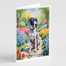 Load image into Gallery viewer, Great Dane Spring Path Greeting Cards - Blank Note Cards – 8-Pack of Artist-Designed Cards with Envelopes