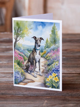 Load image into Gallery viewer, Greyhound Spring Path Greeting Cards - Blank Note Cards – 8-Pack of Artist-Designed Cards with Envelopes