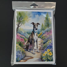 Load image into Gallery viewer, Greyhound Spring Path Greeting Cards - Blank Note Cards – 8-Pack of Artist-Designed Cards with Envelopes