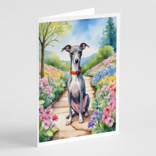 Load image into Gallery viewer, Italian Greyhound Spring Path Greeting Cards - Blank Note Cards – 8-Pack of Artist-Designed Cards with Envelopes