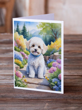 Load image into Gallery viewer, Maltipoo Spring Path Greeting Cards - Blank Note Cards – 8-Pack of Artist-Designed Cards with Envelopes