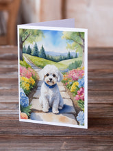 Load image into Gallery viewer, Maltipoo Spring Path Greeting Cards - Blank Note Cards – 8-Pack of Artist-Designed Cards with Envelopes