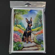 Load image into Gallery viewer, Manchester Terrier Spring Path Greeting Cards - Blank Note Cards – 8-Pack of Artist-Designed Cards with Envelopes