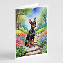 Load image into Gallery viewer, Manchester Terrier Spring Path Greeting Cards - Blank Note Cards – 8-Pack of Artist-Designed Cards with Envelopes