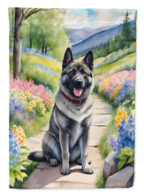Load image into Gallery viewer, Norwegian Elkhound Spring Path House Flag