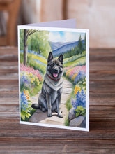 Load image into Gallery viewer, Norwegian Elkhound Spring Path Greeting Cards - Blank Note Cards – 8-Pack of Artist-Designed Cards with Envelopes