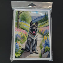 Load image into Gallery viewer, Norwegian Elkhound Spring Path Greeting Cards - Blank Note Cards – 8-Pack of Artist-Designed Cards with Envelopes