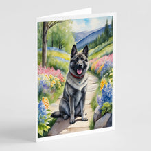 Load image into Gallery viewer, Norwegian Elkhound Spring Path Greeting Cards - Blank Note Cards – 8-Pack of Artist-Designed Cards with Envelopes