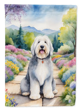 Load image into Gallery viewer, Old English Sheepdog Spring Path Garden Flag  – Dog-Themed Floral Outdoor Decor