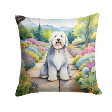 Load image into Gallery viewer, Old English Sheepdog Spring Path Throw Pillow - 14x14 Decorative Pillow – Art for Your Home &amp; Patio