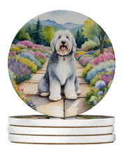 Load image into Gallery viewer, Old English Sheepdog Spring Path Large Sandstone Coasters Pack of 4