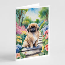 Load image into Gallery viewer, Pekingese Spring Path Greeting Cards - Blank Note Cards – 8-Pack of Artist-Designed Cards with Envelopes