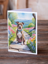 Load image into Gallery viewer, Pit Bull Terrier Spring Path Greeting Cards - Blank Note Cards – 8-Pack of Artist-Designed Cards with Envelopes