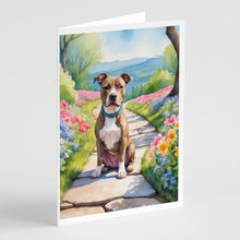 Load image into Gallery viewer, Pit Bull Terrier Spring Path Greeting Cards - Blank Note Cards – 8-Pack of Artist-Designed Cards with Envelopes