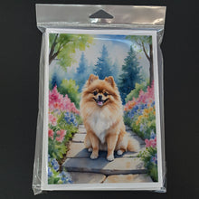 Load image into Gallery viewer, Pomeranian Spring Path Greeting Cards - Blank Note Cards – 8-Pack of Artist-Designed Cards with Envelopes
