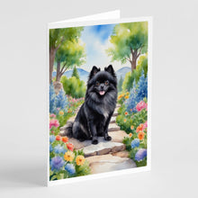 Load image into Gallery viewer, Pomeranian Spring Path Greeting Cards - Blank Note Cards – 8-Pack of Artist-Designed Cards with Envelopes